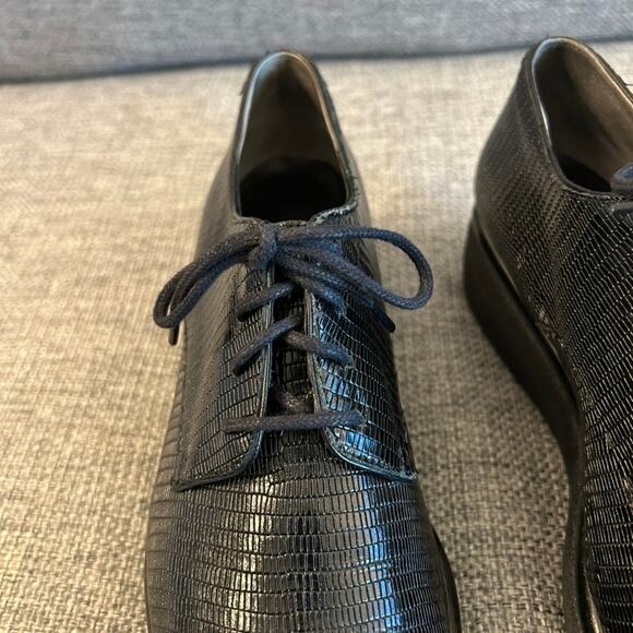 Robert Clergerie Paris Fadio Black Lizard leather Lace Up Platform Wedge Oxfords - Picture 4 of 16